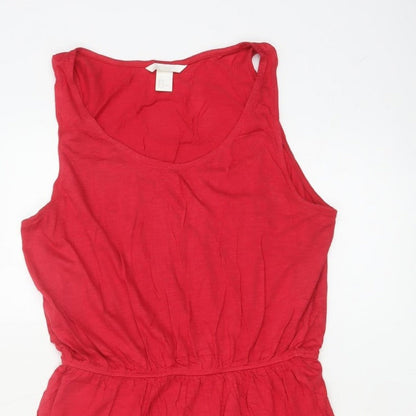 BASIC Women Red M Sleeveless Scoop Neck Fit & Flare Jersey Dress