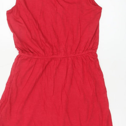 BASIC Women Red M Sleeveless Scoop Neck Fit & Flare Jersey Dress