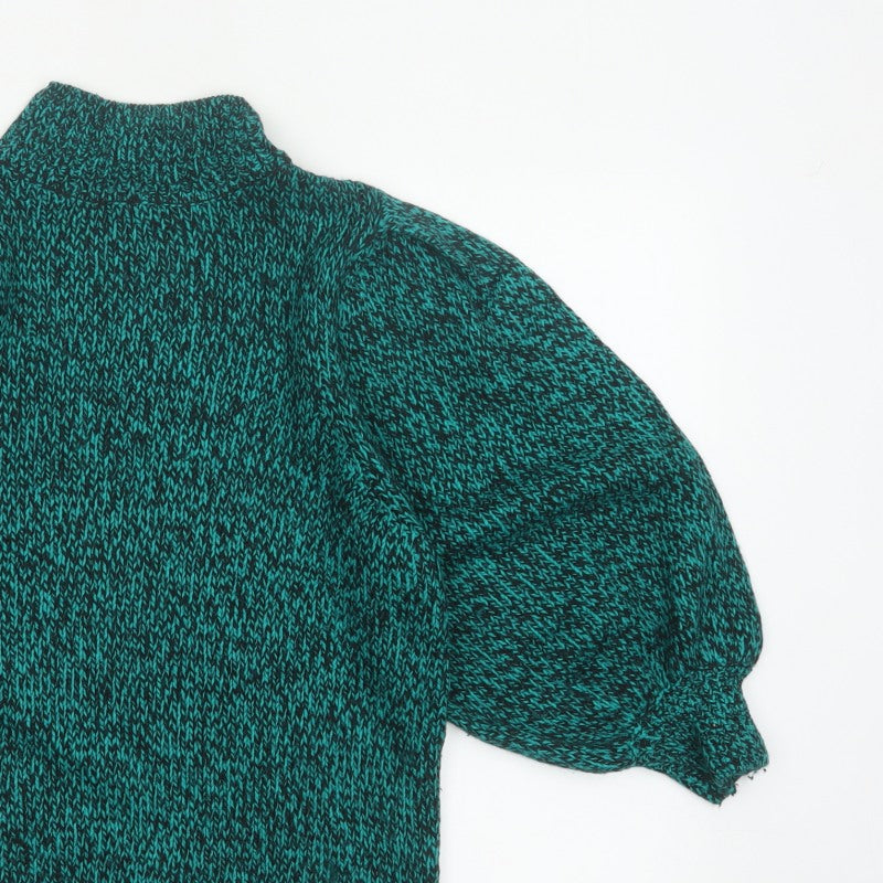 Ted Baker Women Green UK 10 High Neck Puff Sleeve Knit Jumper