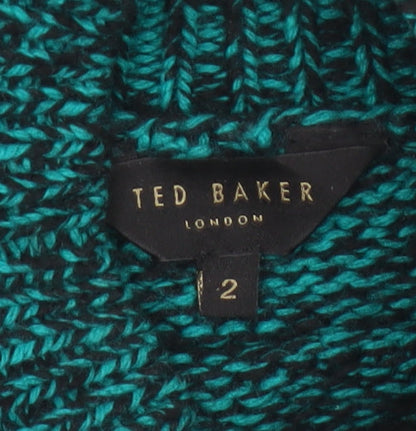 Ted Baker Women Green UK 10 High Neck Puff Sleeve Knit Jumper