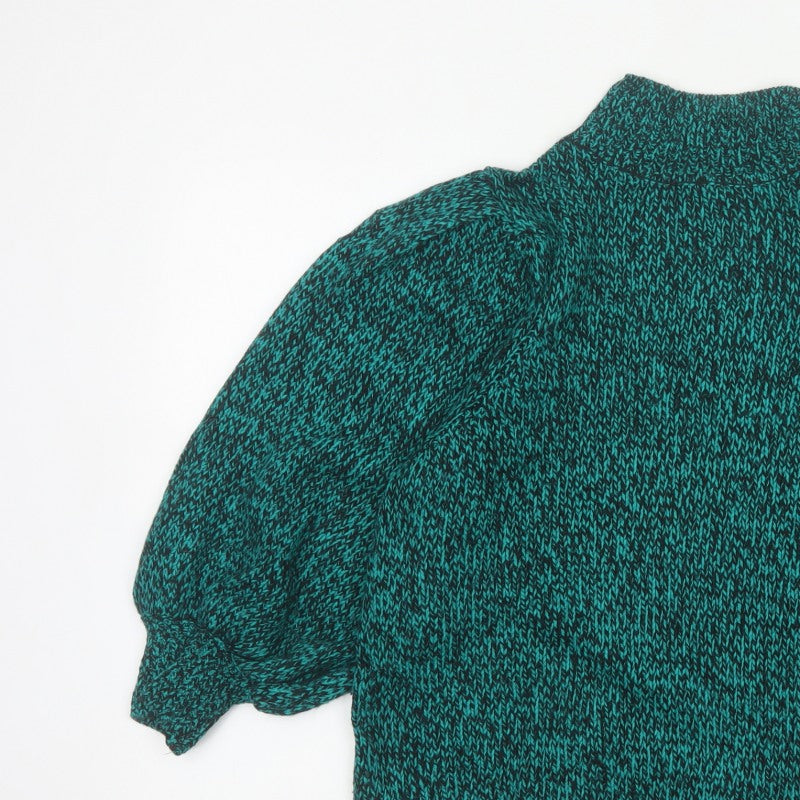 Ted Baker Women Green UK 10 High Neck Puff Sleeve Knit Jumper