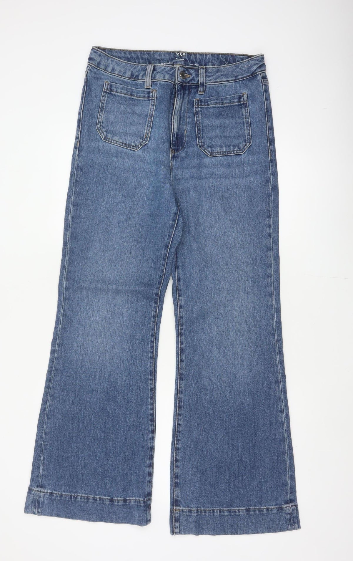 Marks and Spencer Women Blue UK 12 Regular Flared Stretch Jeans