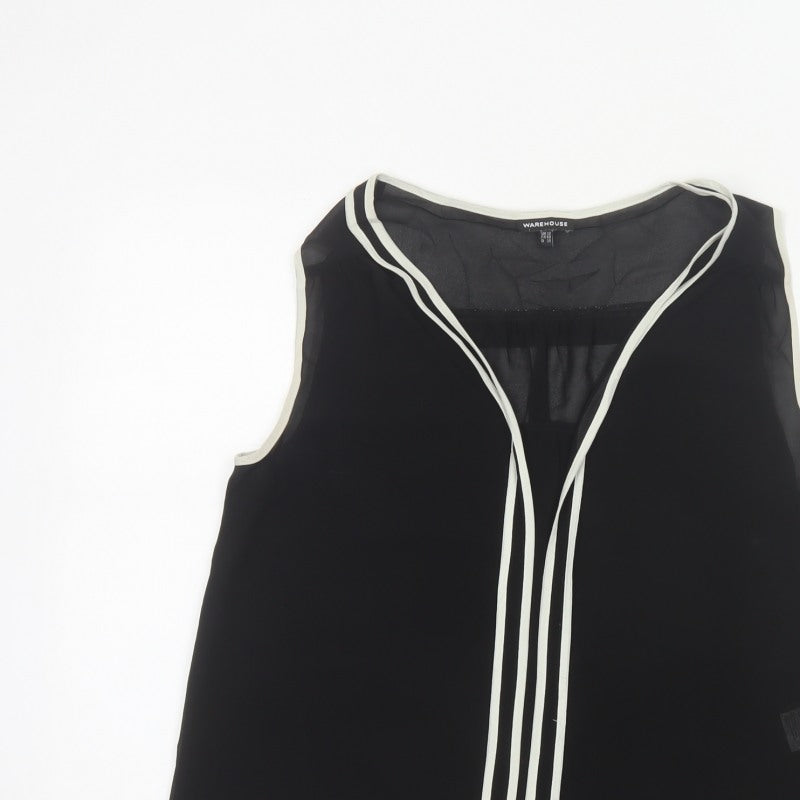 Warehouse Women Black UK 12 Sleeveless V-Neck Contrast Trim Blouse