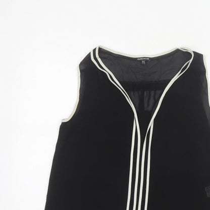 Warehouse Women Black UK 12 Sleeveless V-Neck Contrast Trim Blouse