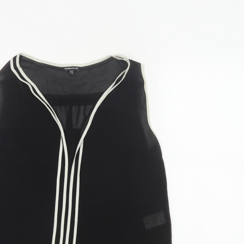 Warehouse Women Black UK 12 Sleeveless V-Neck Contrast Trim Blouse