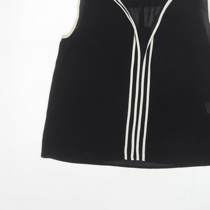 Warehouse Women Black UK 12 Sleeveless V-Neck Contrast Trim Blouse