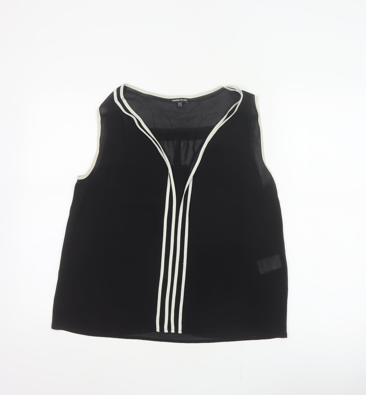 Warehouse Women Black UK 12 Sleeveless V-Neck Contrast Trim Blouse