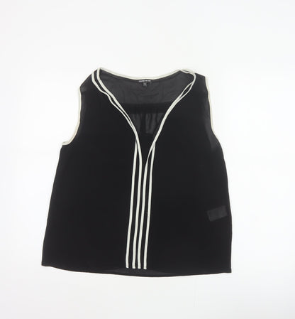 Warehouse Women Black UK 12 Sleeveless V-Neck Contrast Trim Blouse