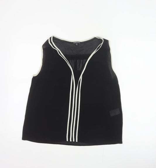Warehouse Women Black UK 12 Sleeveless V-Neck Contrast Trim Blouse