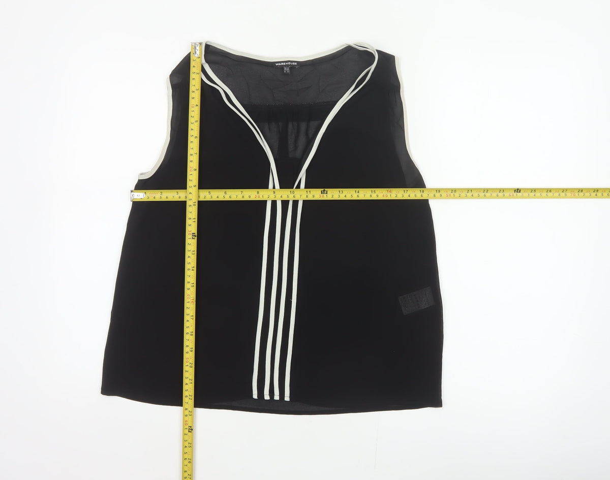 Warehouse Women Black UK 12 Sleeveless V-Neck Contrast Trim Blouse