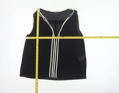 Warehouse Women Black UK 12 Sleeveless V-Neck Contrast Trim Blouse