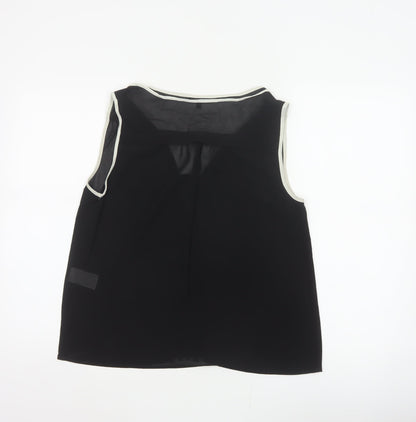 Warehouse Women Black UK 12 Sleeveless V-Neck Contrast Trim Blouse
