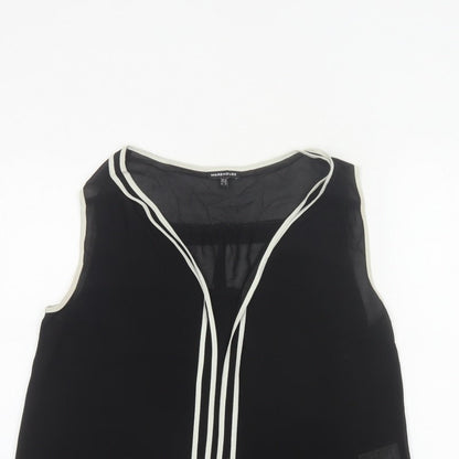 Warehouse Women Black UK 12 Sleeveless V-Neck Contrast Trim Blouse