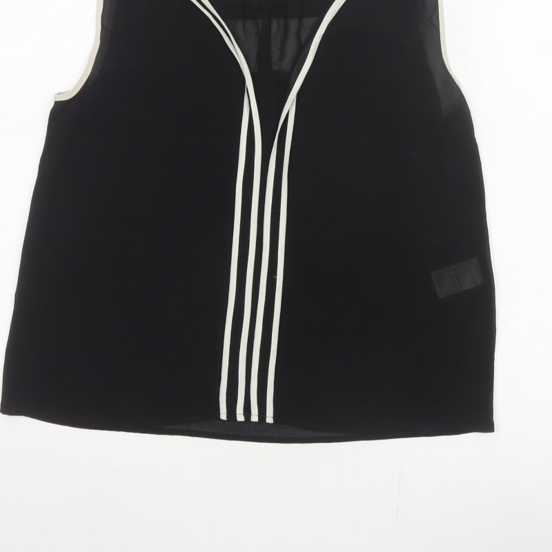 Warehouse Women Black UK 12 Sleeveless V-Neck Contrast Trim Blouse