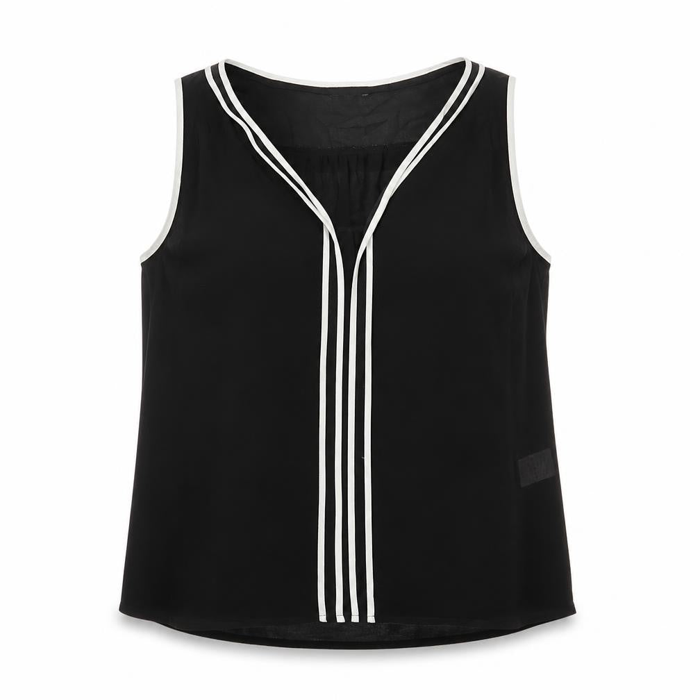 Warehouse Women Black UK 12 Sleeveless V-Neck Contrast Trim Blouse