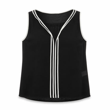 Warehouse Women Black UK 12 Sleeveless V-Neck Contrast Trim Blouse