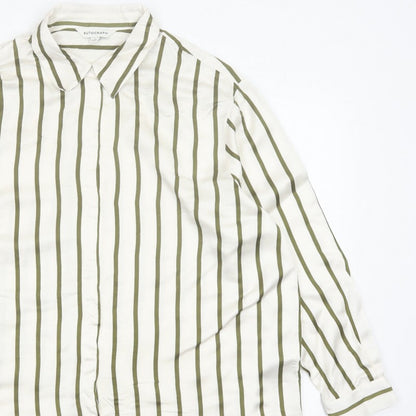 Autograph Women White Green Stripe Basic Button-Up Shirt UK 16