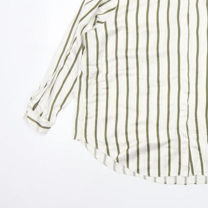 Autograph Women White Green Stripe Basic Button-Up Shirt UK 16