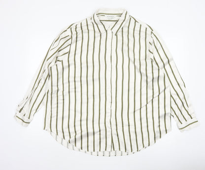 Autograph Women White Green Stripe Basic Button-Up Shirt UK 16