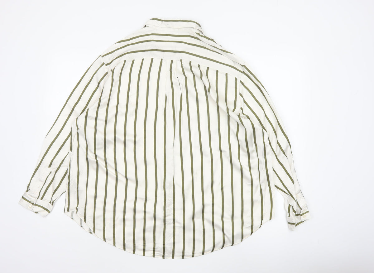 Autograph Women White Green Stripe Basic Button-Up Shirt UK 16