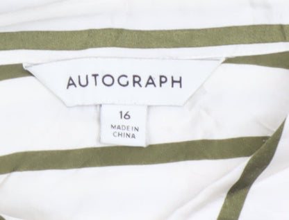 Autograph Women White Green Stripe Basic Button-Up Shirt UK 16