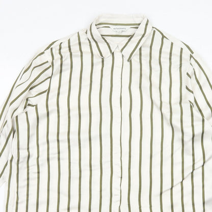 Autograph Women White Green Stripe Basic Button-Up Shirt UK 16