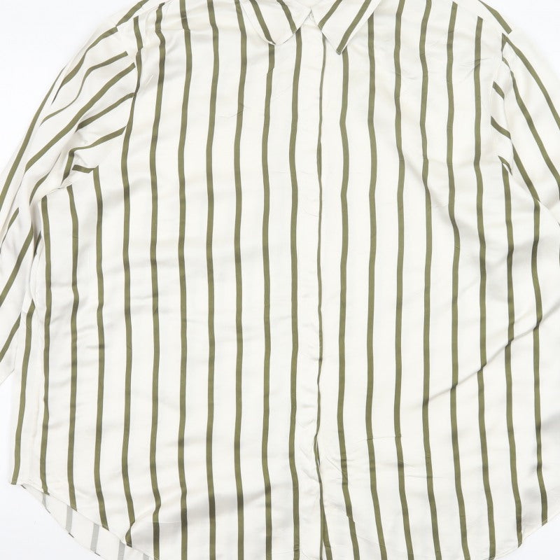 Autograph Women White Green Stripe Basic Button-Up Shirt UK 16