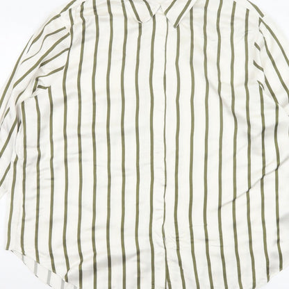 Autograph Women White Green Stripe Basic Button-Up Shirt UK 16