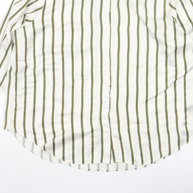 Autograph Women White Green Stripe Basic Button-Up Shirt UK 16