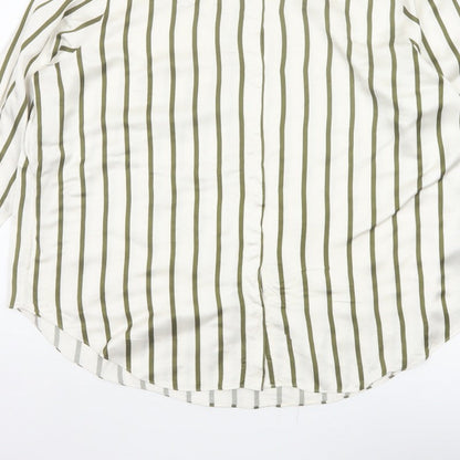 Autograph Women White Green Stripe Basic Button-Up Shirt UK 16