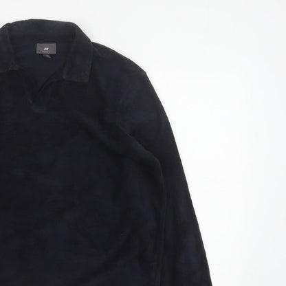 H&M Unisex Black M Regular Fit Collared Fleece Pullover Top