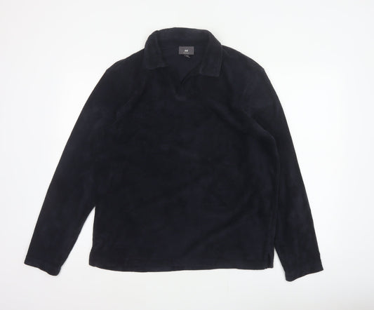 Back view of H&M unisex black m regular fit collared fleece pullover top