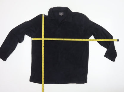 H&M Unisex Black M Regular Fit Collared Fleece Pullover Top