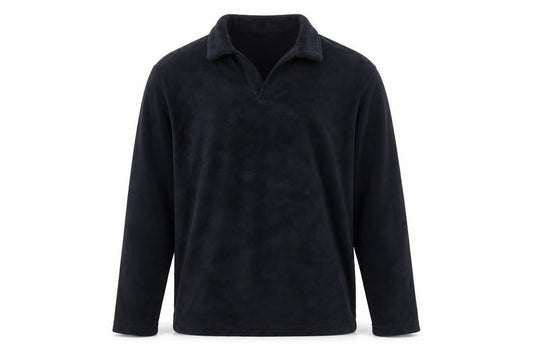 Front view of H&M unisex black m regular fit collared fleece pullover top