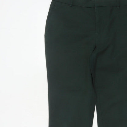 Zara Women Green UK 12 High Rise Tapered Cropped Dress Trousers