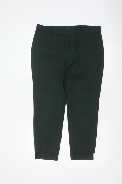 Zara Women Green UK 12 High Rise Tapered Cropped Dress Trousers