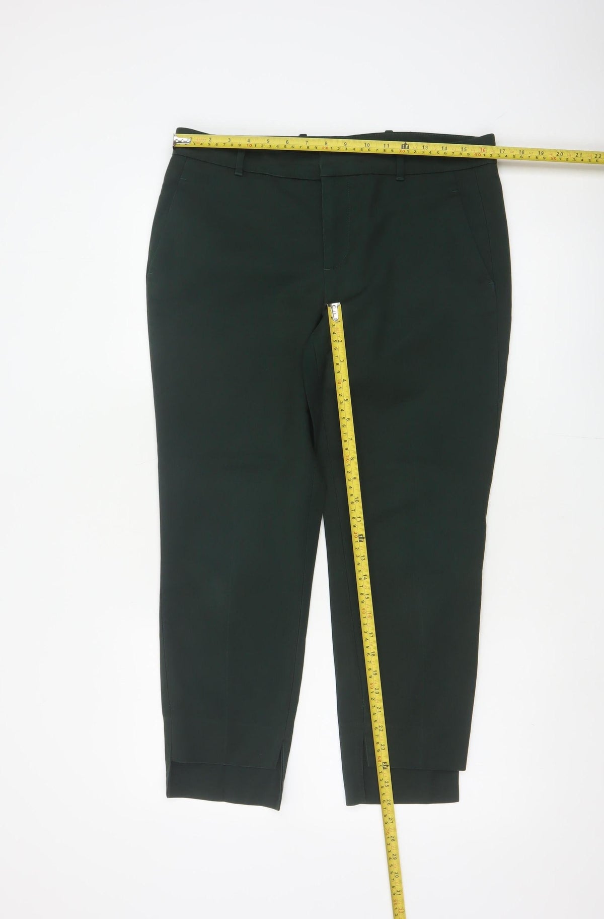 Zara Women Green UK 12 High Rise Tapered Cropped Dress Trousers