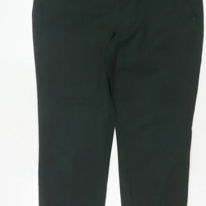 Zara Women Green UK 12 High Rise Tapered Cropped Dress Trousers