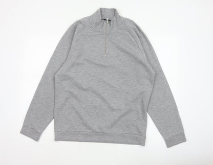 Reiss Men’s Grey M Quarter Zip High Neck Jersey Sweatshirt