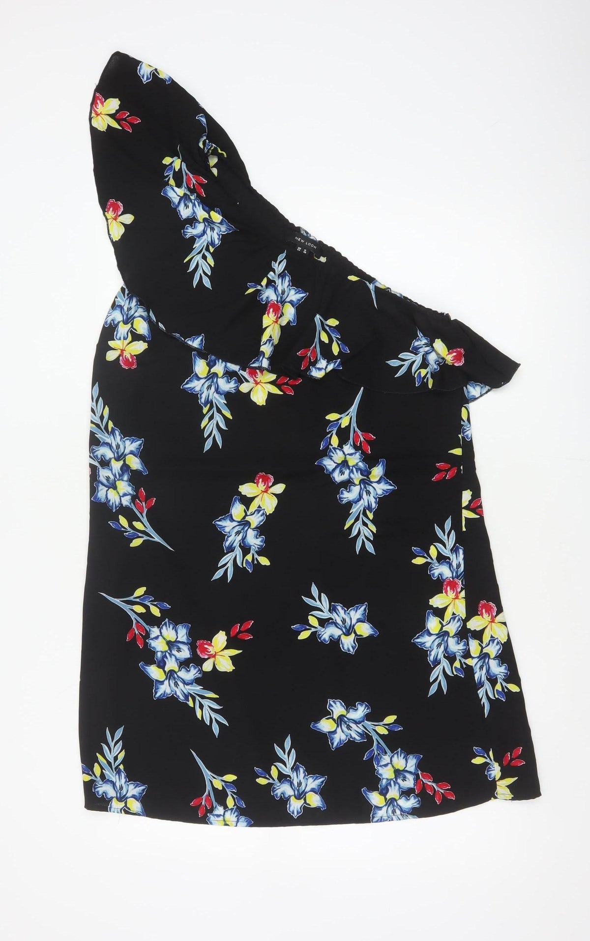 New Look Women Black Floral One Shoulder Ruffle Dress UK 12