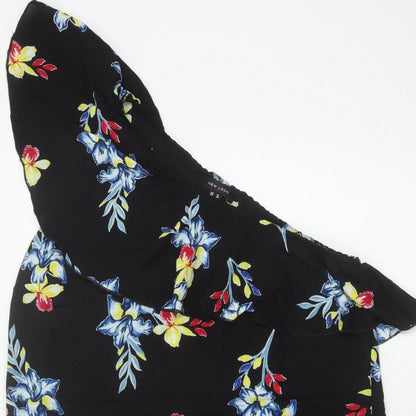 New Look Women Black Floral One Shoulder Ruffle Dress UK 12