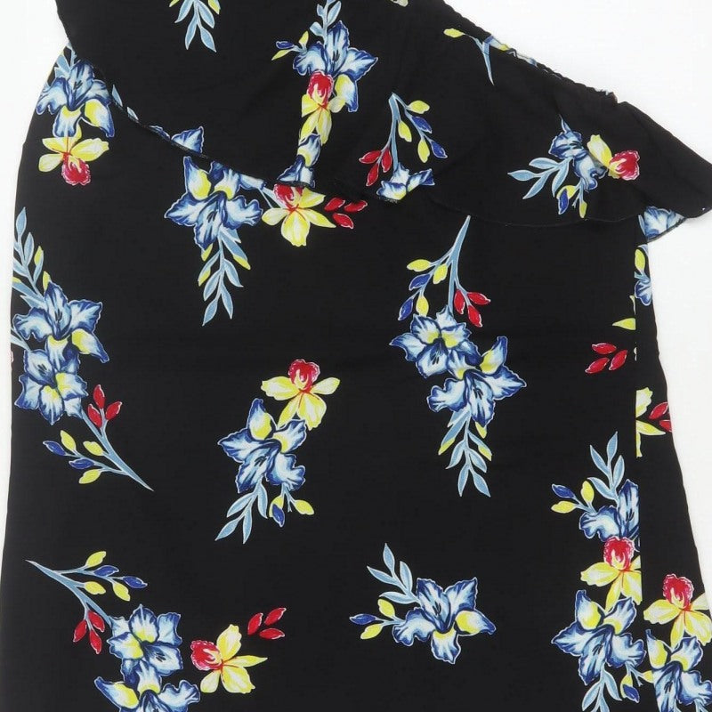 New Look Women Black Floral One Shoulder Ruffle Dress UK 12