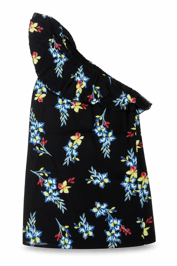 New Look Women Black Floral One Shoulder Ruffle Dress UK 12