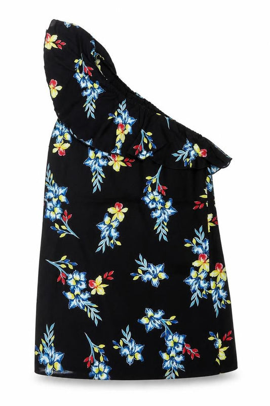 New Look Women Black Floral One Shoulder Ruffle Dress UK 12