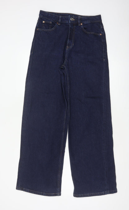Marks and Spencer Women's Blue UK 10 Long High Rise Wide-Leg Stretch Jeans