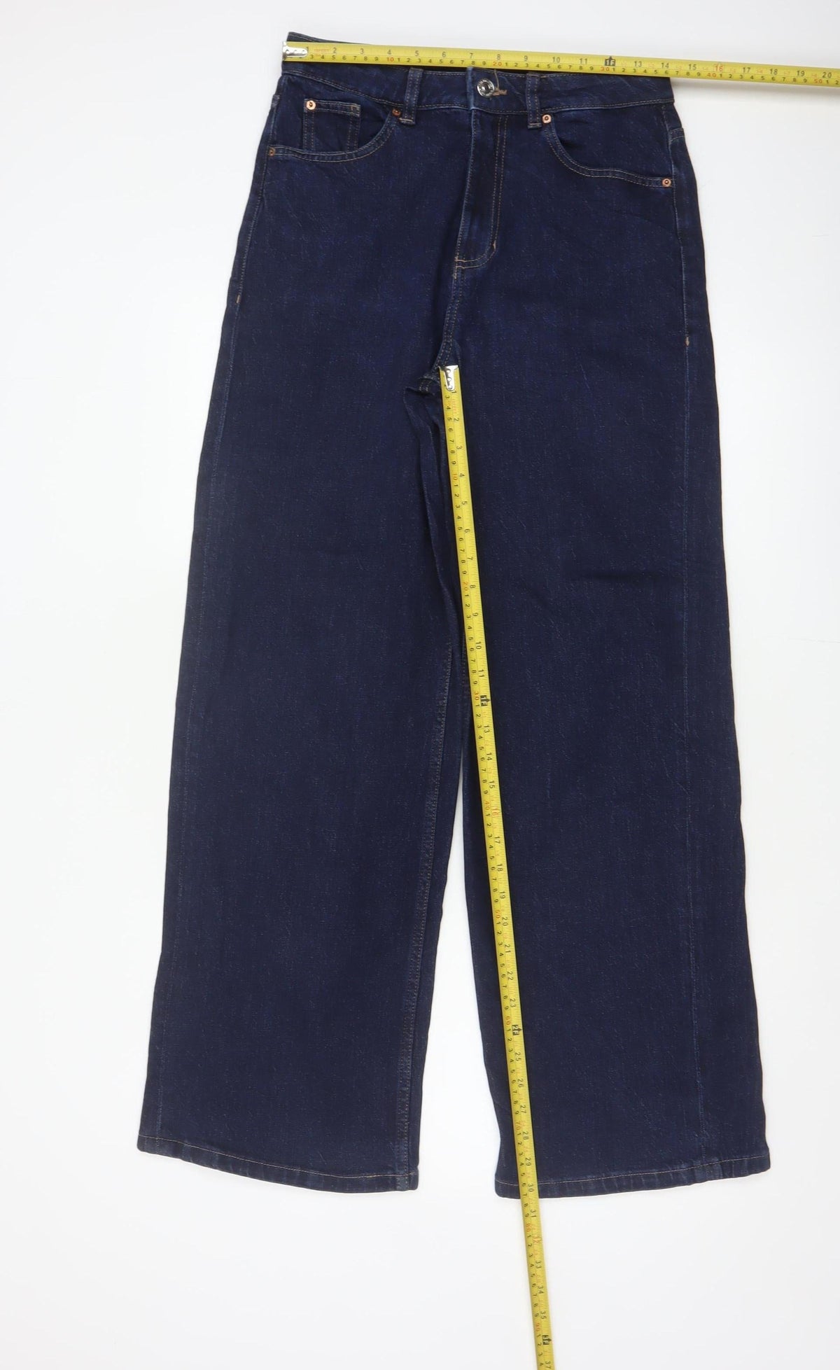 Marks and Spencer Women's Blue UK 10 Long High Rise Wide-Leg Stretch Jeans