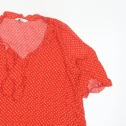 Marks and Spencer Women Red Polka Dot Ruffle V-Neck Blouse Size 12