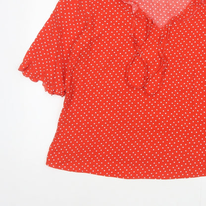 Marks and Spencer Women Red Polka Dot Ruffle V-Neck Blouse Size 12