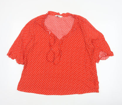 Marks and Spencer Women Red Polka Dot Ruffle V-Neck Blouse Size 12
