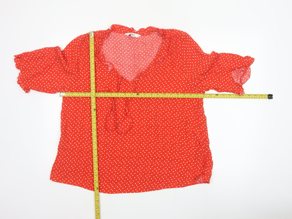 Marks and Spencer Women Red Polka Dot Ruffle V-Neck Blouse Size 12